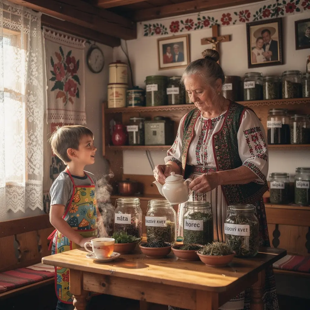 Čajová súprava na pikniku v prírode s výhľadom na slovenskú krajinu